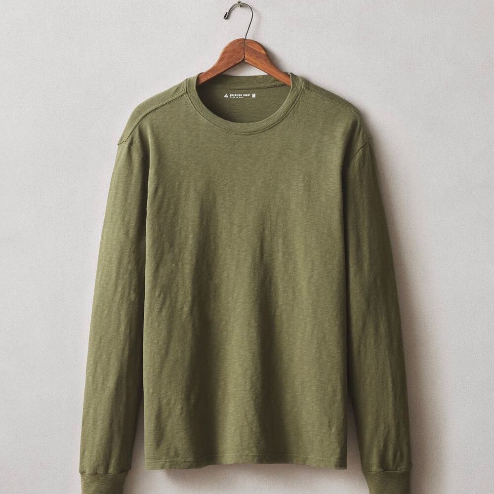 American Giant Premium Slub Long Sleeve Crew Tee Men's XL Olive